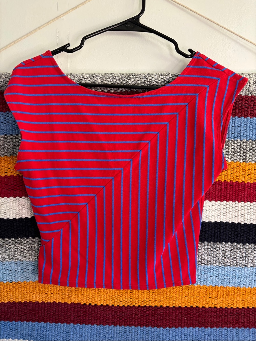 Vintage Red and Blue Striped Women's Boatneck Top